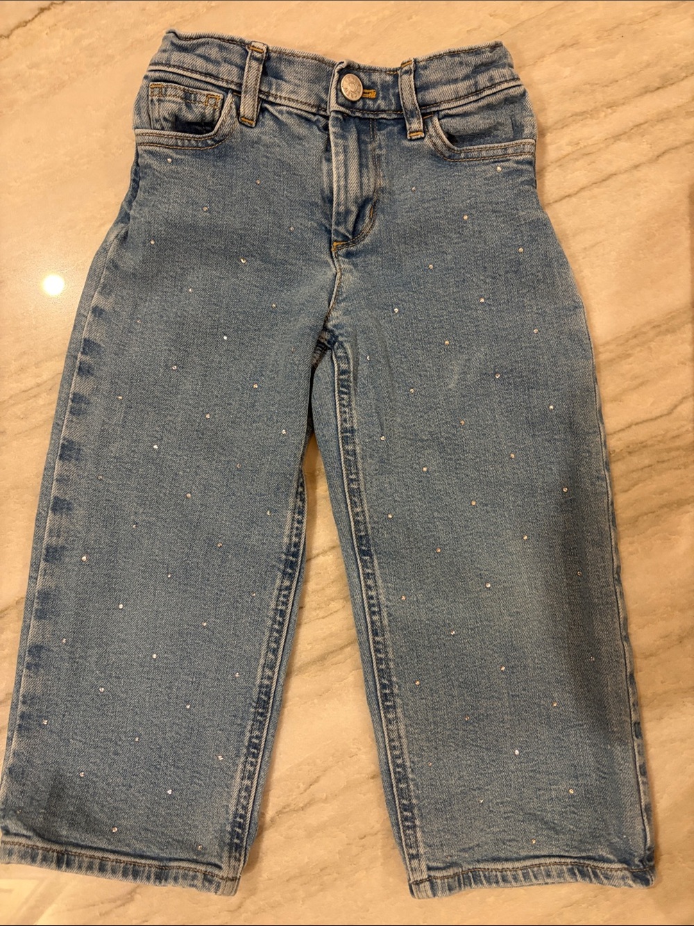 Crewcut Girls' Embellished Wide Leg Jeans with Rhinestones